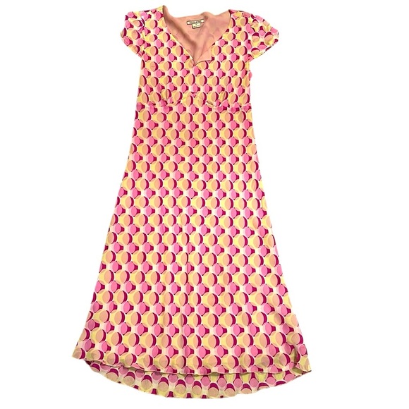 Vintage Chelsea and Violet size medium pink and yellow geometric print dress - Picture 1 of 7